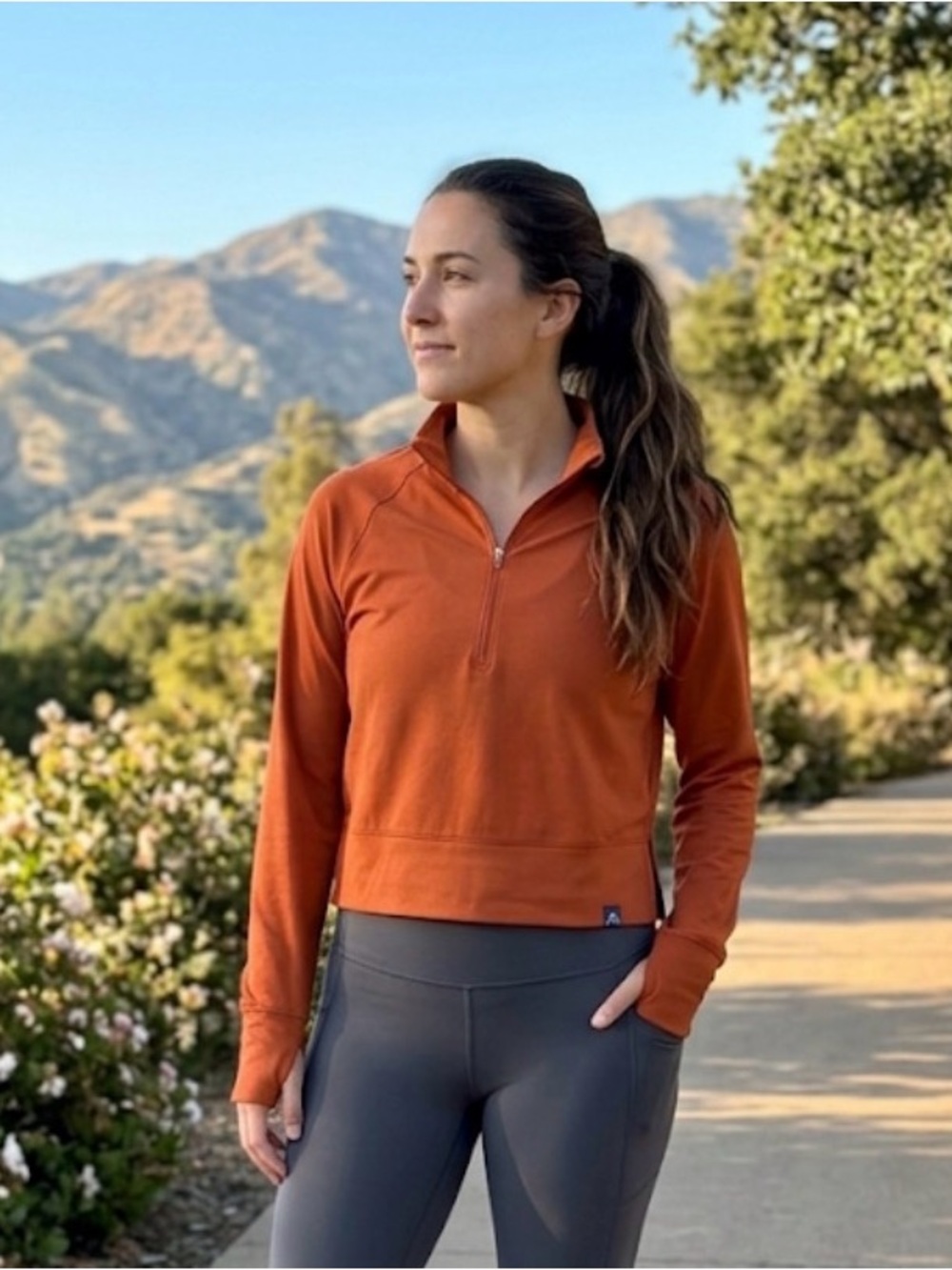 Alpine Half-Zip Cropped Pullover in Rust Orange